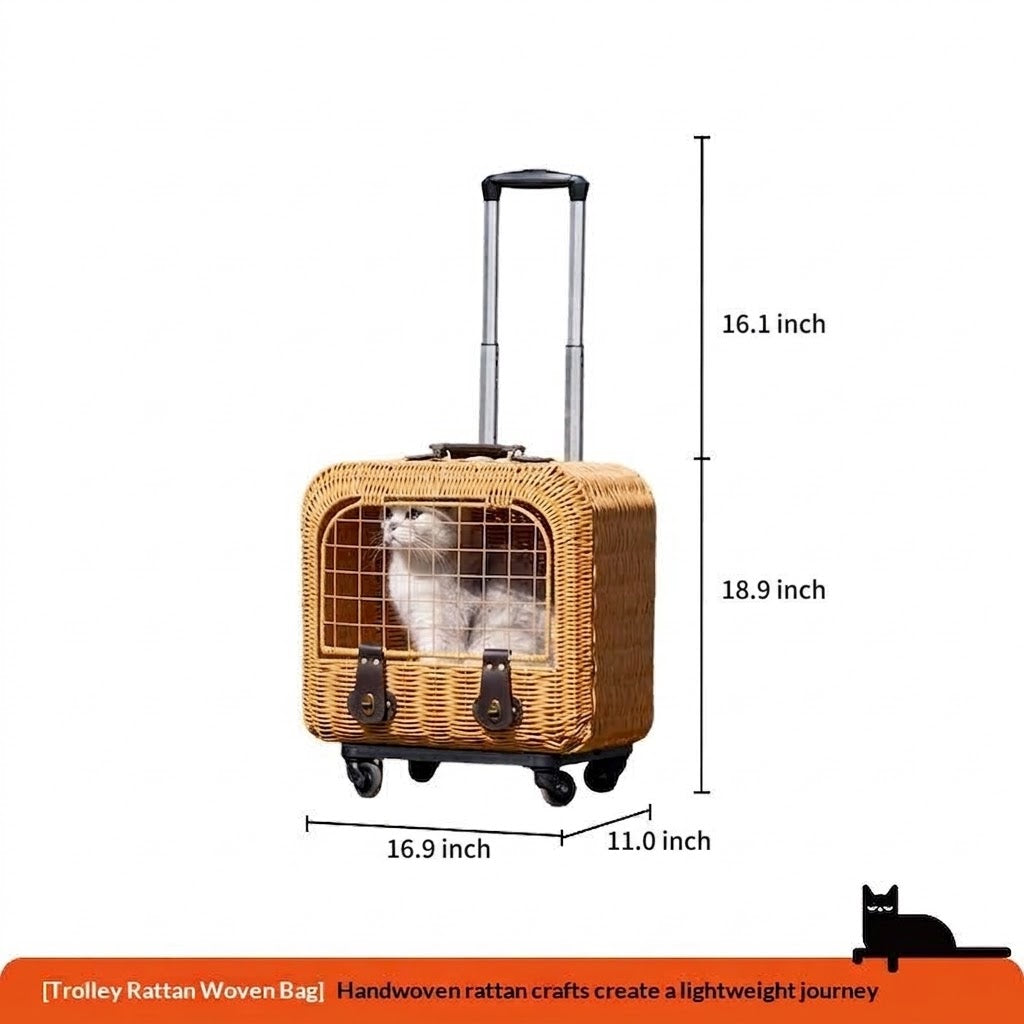 Portable Woven Rattan Pet Carrier With Ventilation Handle