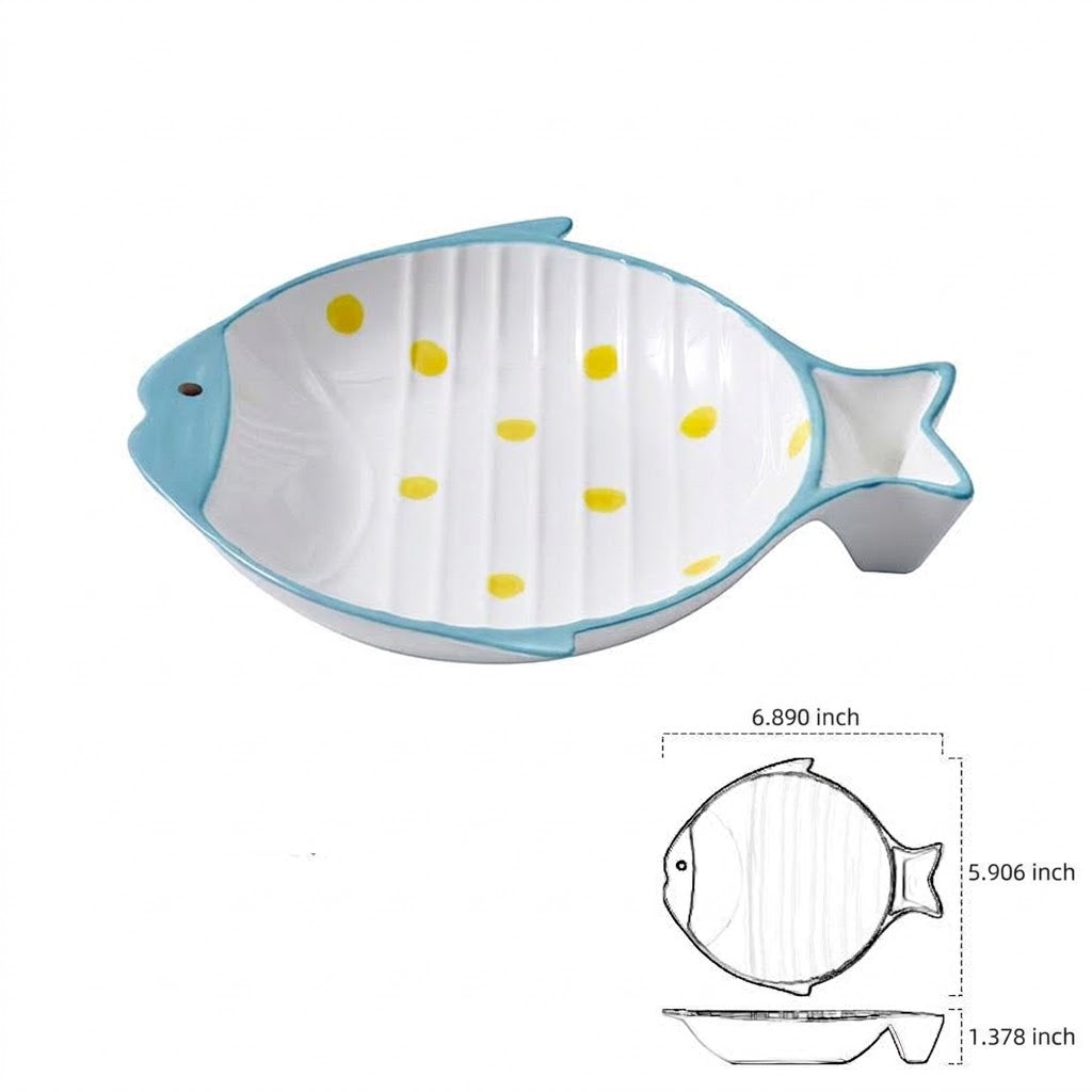 Fish-Shaped Ceramic Pet Feeding Bowl For Food