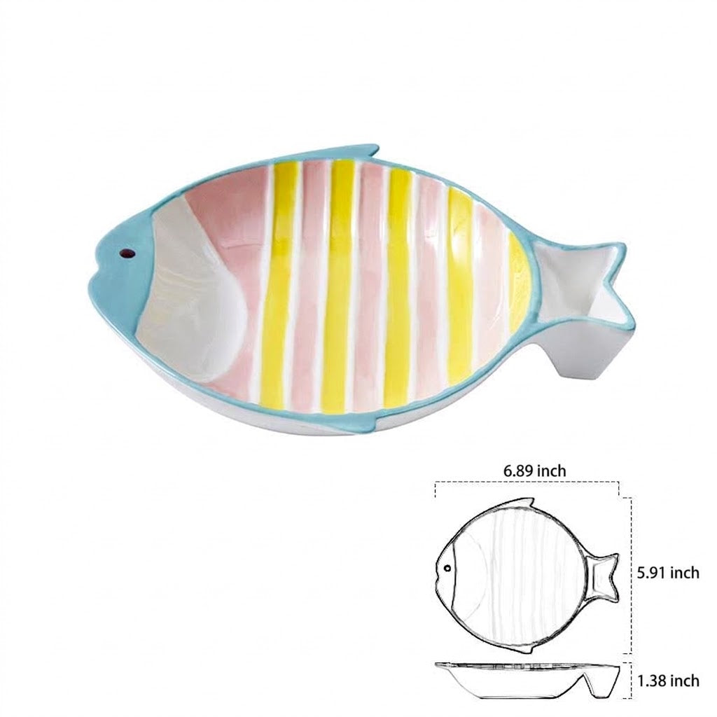 Fish-Shaped Ceramic Pet Feeding Bowl For Food