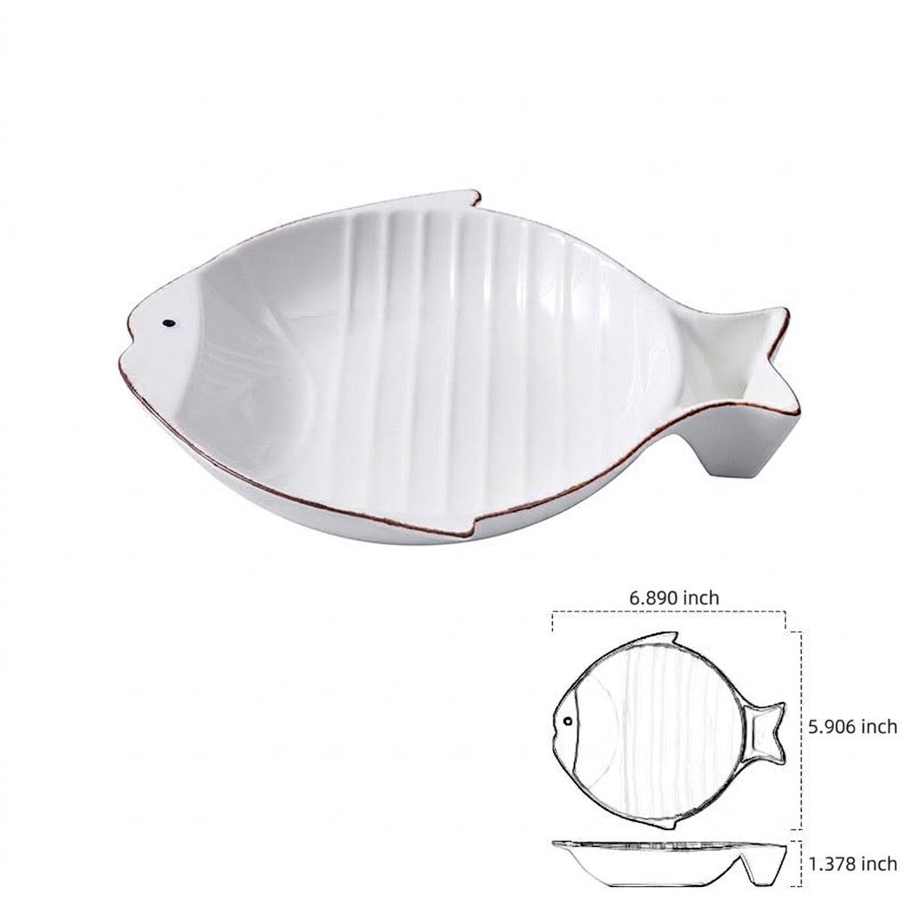 Fish-Shaped Ceramic Pet Feeding Bowl For Food