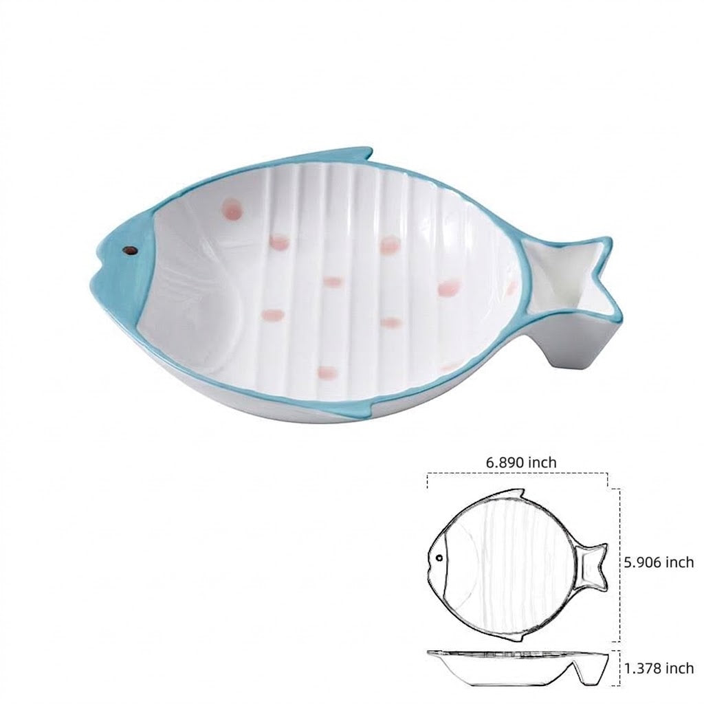 Fish-Shaped Ceramic Pet Feeding Bowl For Food