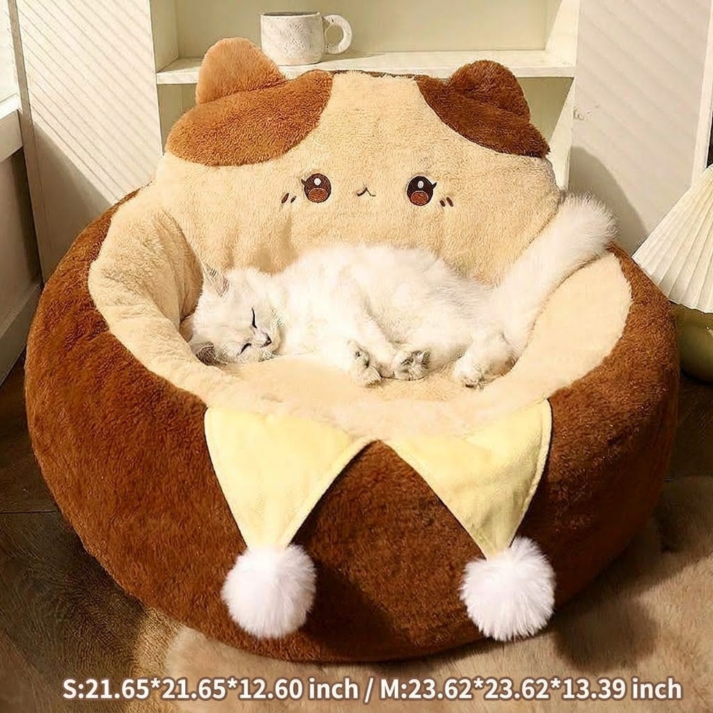 Round Plush Pet Bed Warm Soft Sleeping Cushion